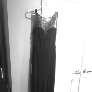 Xscape Long black dress with illusion low v neck